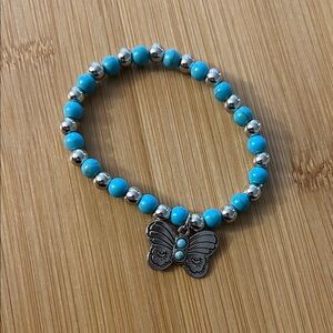 Turquoise and Silver Butterfly Charm Bracelet